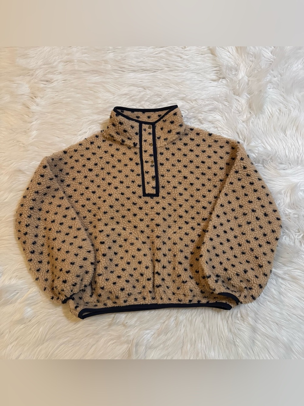 The Great. The Countryside Fleece Pullover Sherpa Heart Check Cream 0 XS